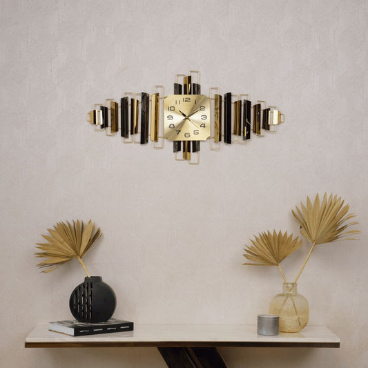 Montre Murale Carrée Luxueuse en Inox – Design Or & Noir – Horloge Moderne Élégante pour Salon & Bureau