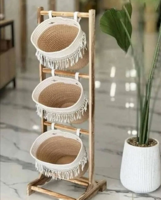 🌟 Support Bois & Paille Moderne – Élégance Naturelle pour Votre Intérieur 🌟