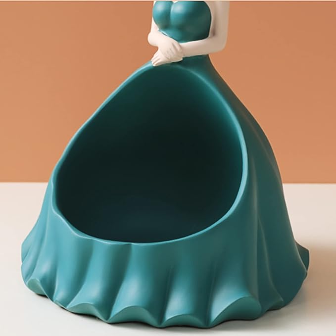 Vide-Poche Décoratif en Résine – Figurine Élégante de Femme en Robe Verte
