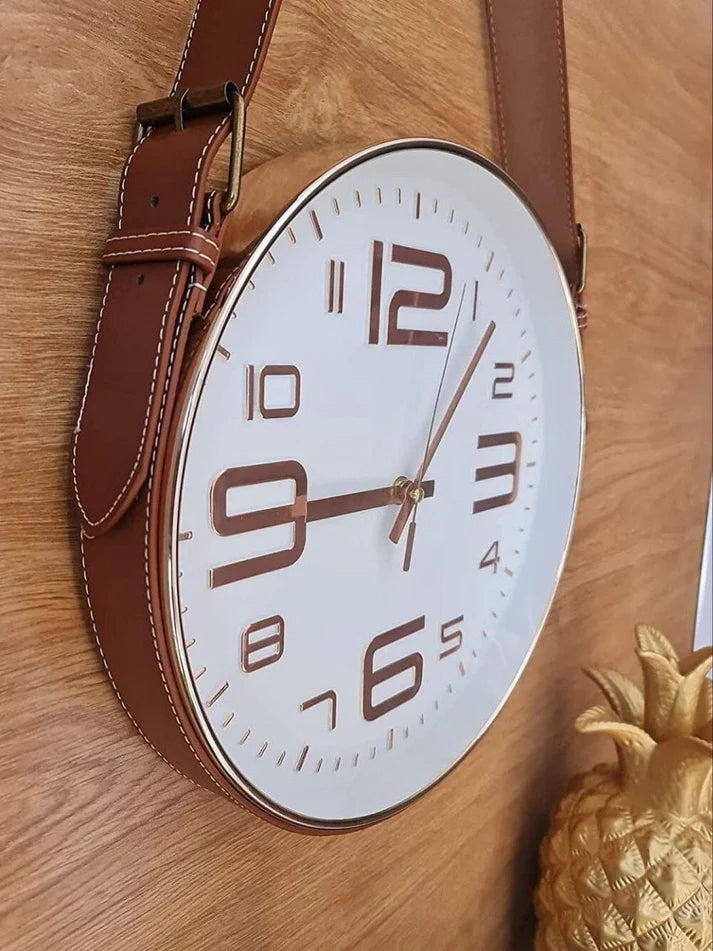 Horloge Murale Suspendue en Cuir PU - Élégance Minimaliste & Design Moderne - Parfaite pour Salon, Bureau & Café