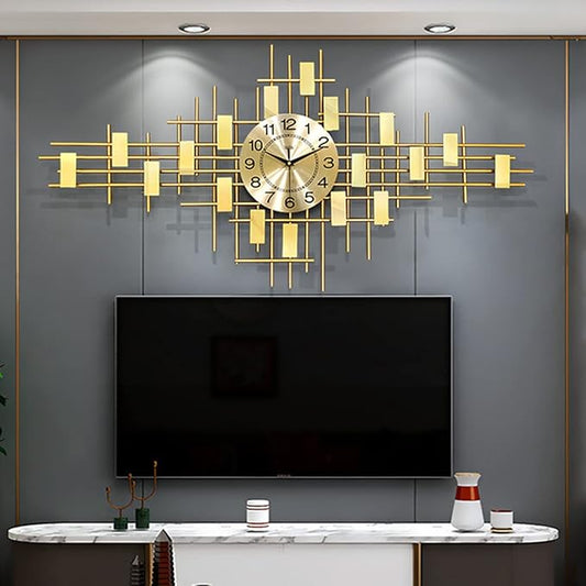 Horloge Murale Design Moderne Dorée – Grande Décoration Murale Métallique pour Salon et Salle à Manger