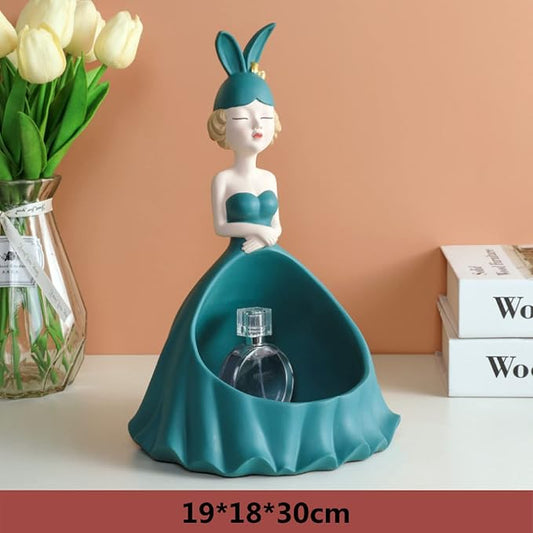 Vide-Poche Décoratif en Résine – Figurine Élégante de Femme en Robe Verte
