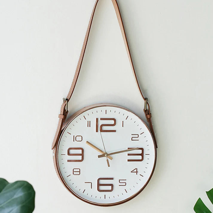 Horloge Murale Suspendue en Cuir PU - Élégance Minimaliste & Design Moderne - Parfaite pour Salon, Bureau & Café