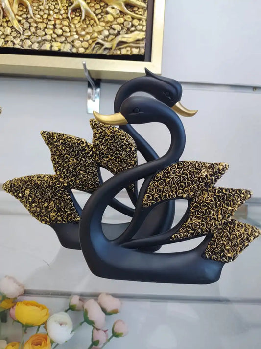 2 Cygnes en Résine - Élégance et Amour Éternel