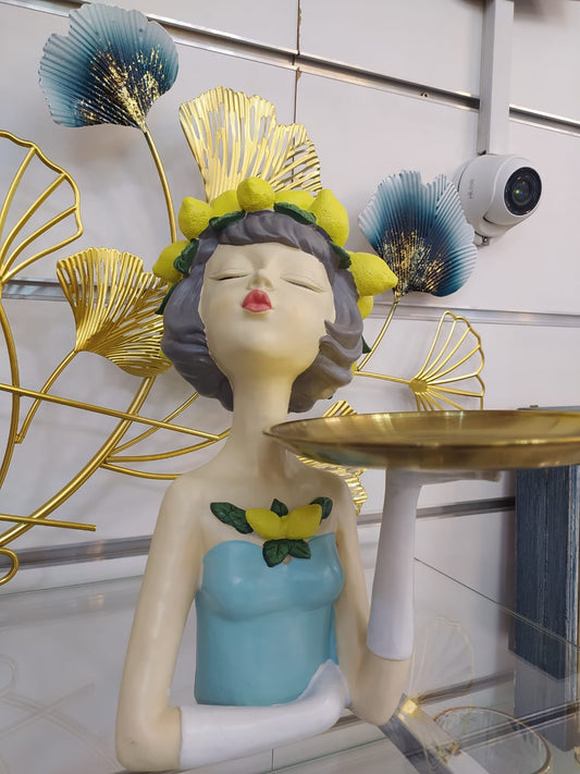 Élégante Statue Porte-Plateau en Résine – Collection Citronnée