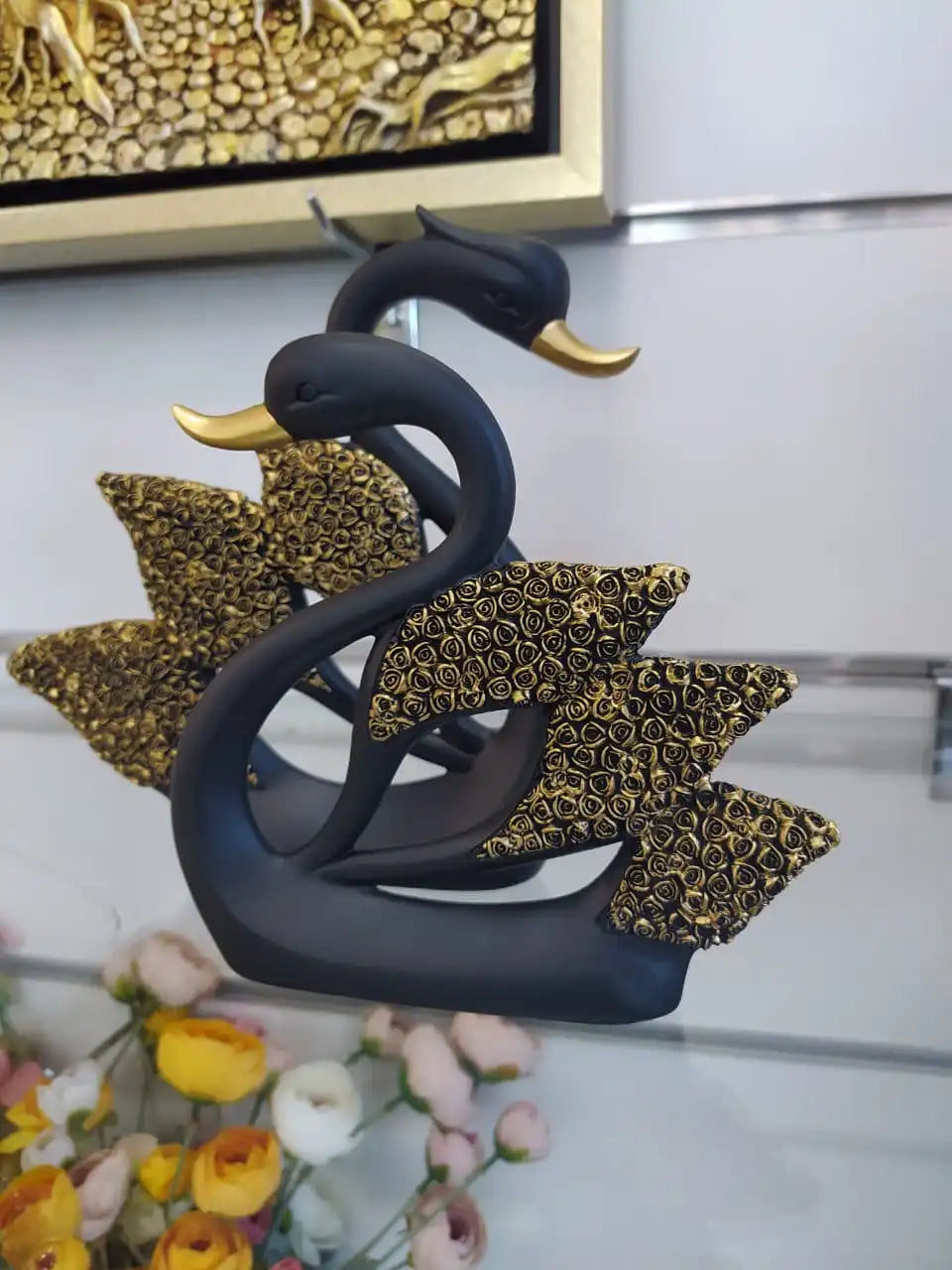 2 Cygnes en Résine - Élégance et Amour Éternel