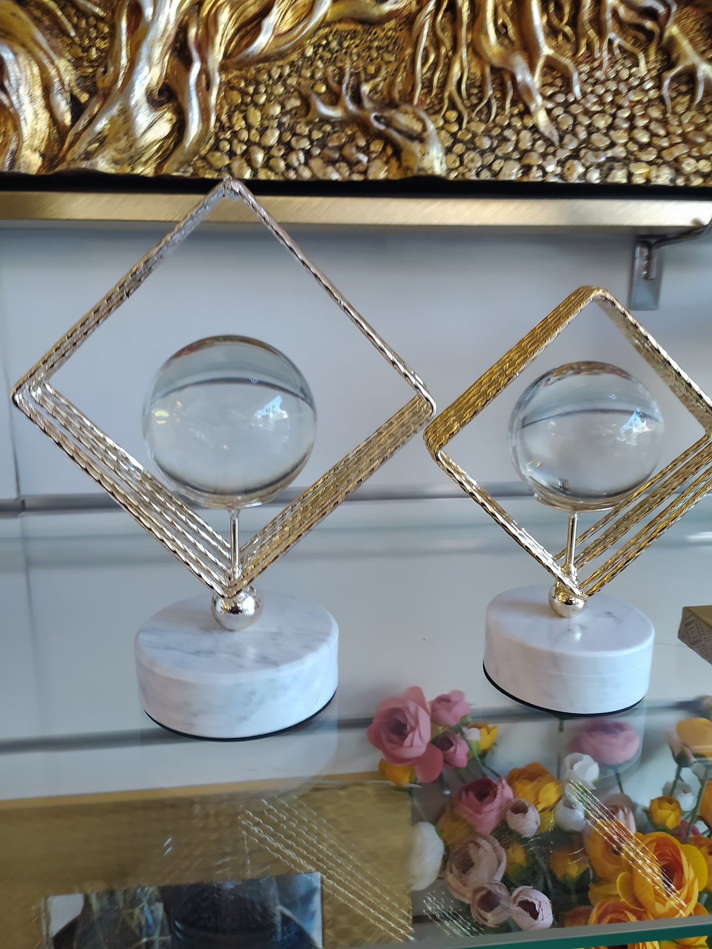 Lot de 2 Suspensions Nordiques Luxe - Boule Cristal & Métal - Décoration Élégante pour Salon & Bureau