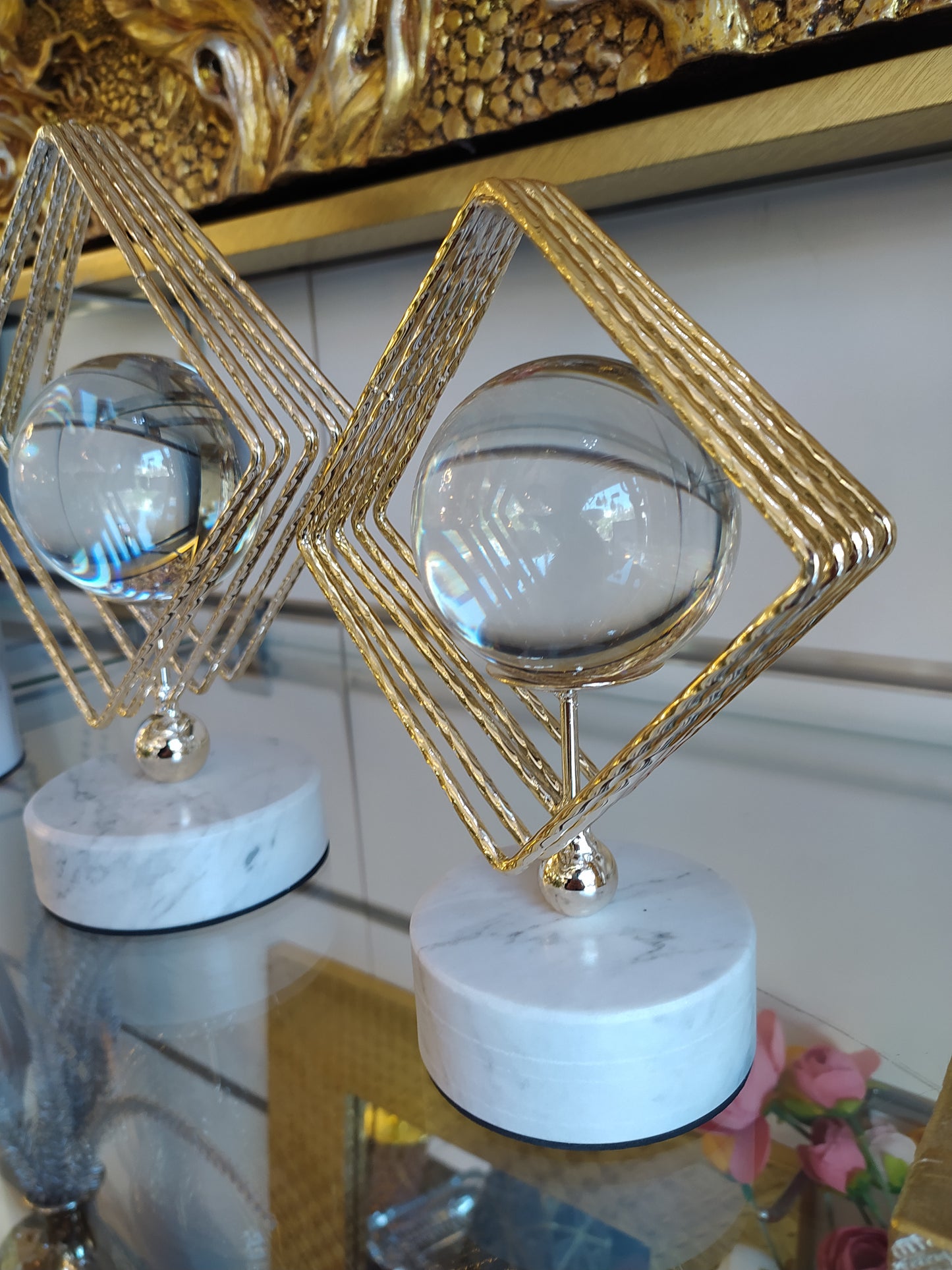 Lot de 2 Suspensions Nordiques Luxe - Boule Cristal & Métal - Décoration Élégante pour Salon & Bureau