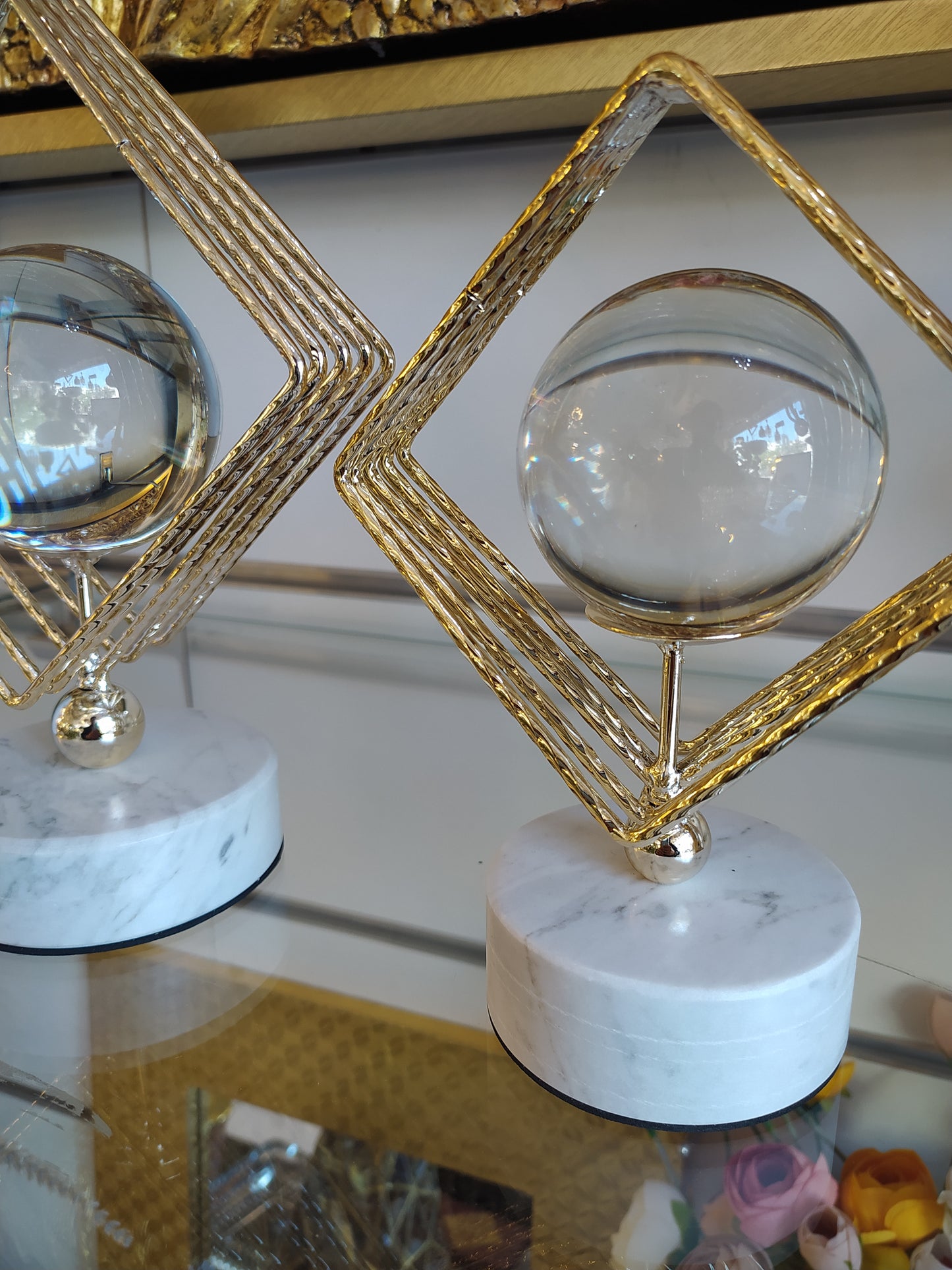 Lot de 2 Suspensions Nordiques Luxe - Boule Cristal & Métal - Décoration Élégante pour Salon & Bureau