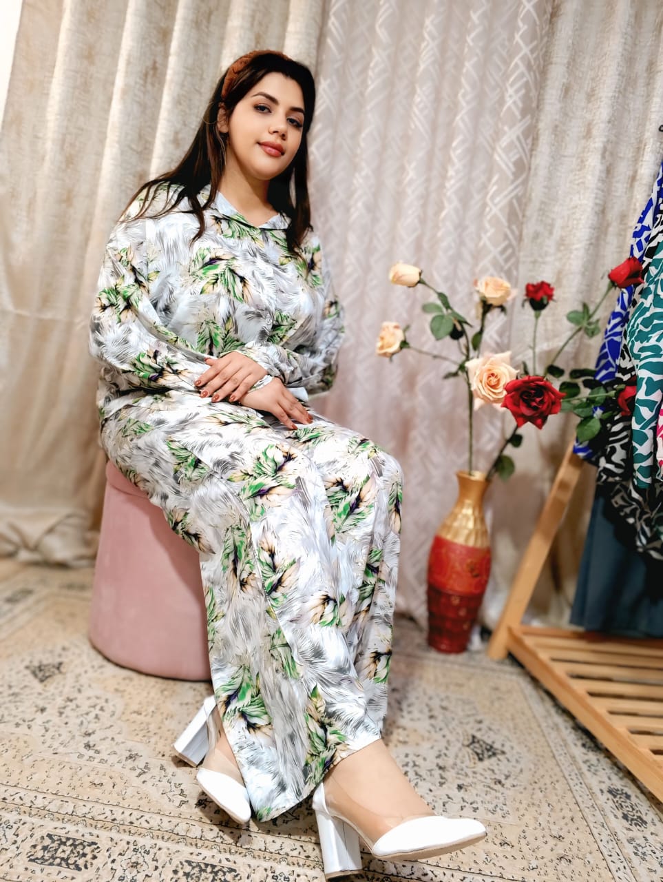 Ensemble Femme Imprimé Floral – Chemise & Pantalon Large