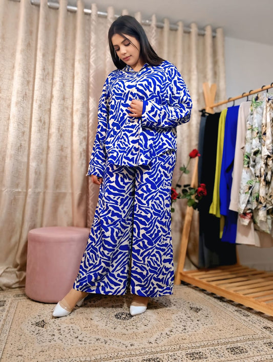 Ensemble Bleu Élégant Femme - Chemise & Pantalon Large - Confort & Style