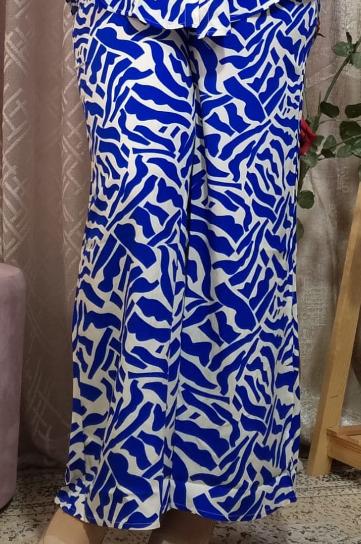 Ensemble Bleu Élégant Femme - Chemise & Pantalon Large - Confort & Style