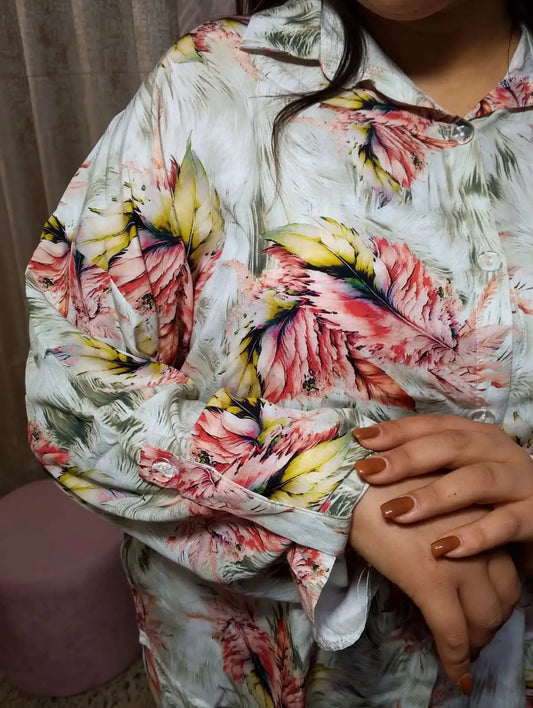 Ensemble Femme Imprimé Floral – Chemise & Pantalon Large