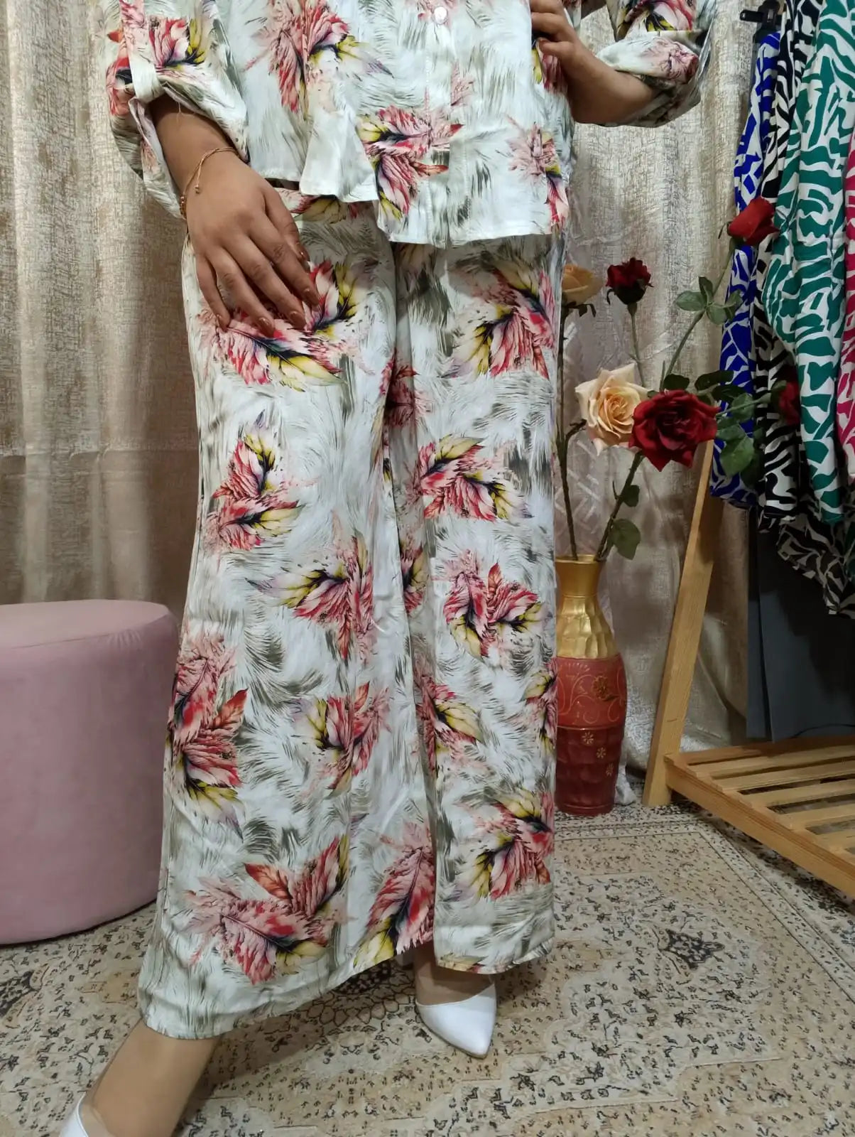 Ensemble Femme Imprimé Floral – Chemise & Pantalon Large