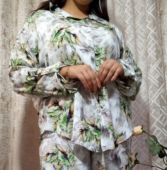 Ensemble Femme Imprimé Floral – Chemise & Pantalon Large