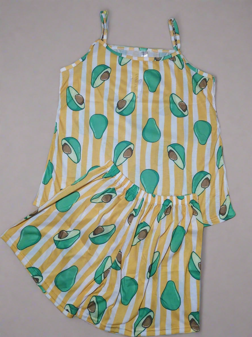 Pyjama Femme 100% Coton – Motif Avocat Fun & Rayures Vitaminées