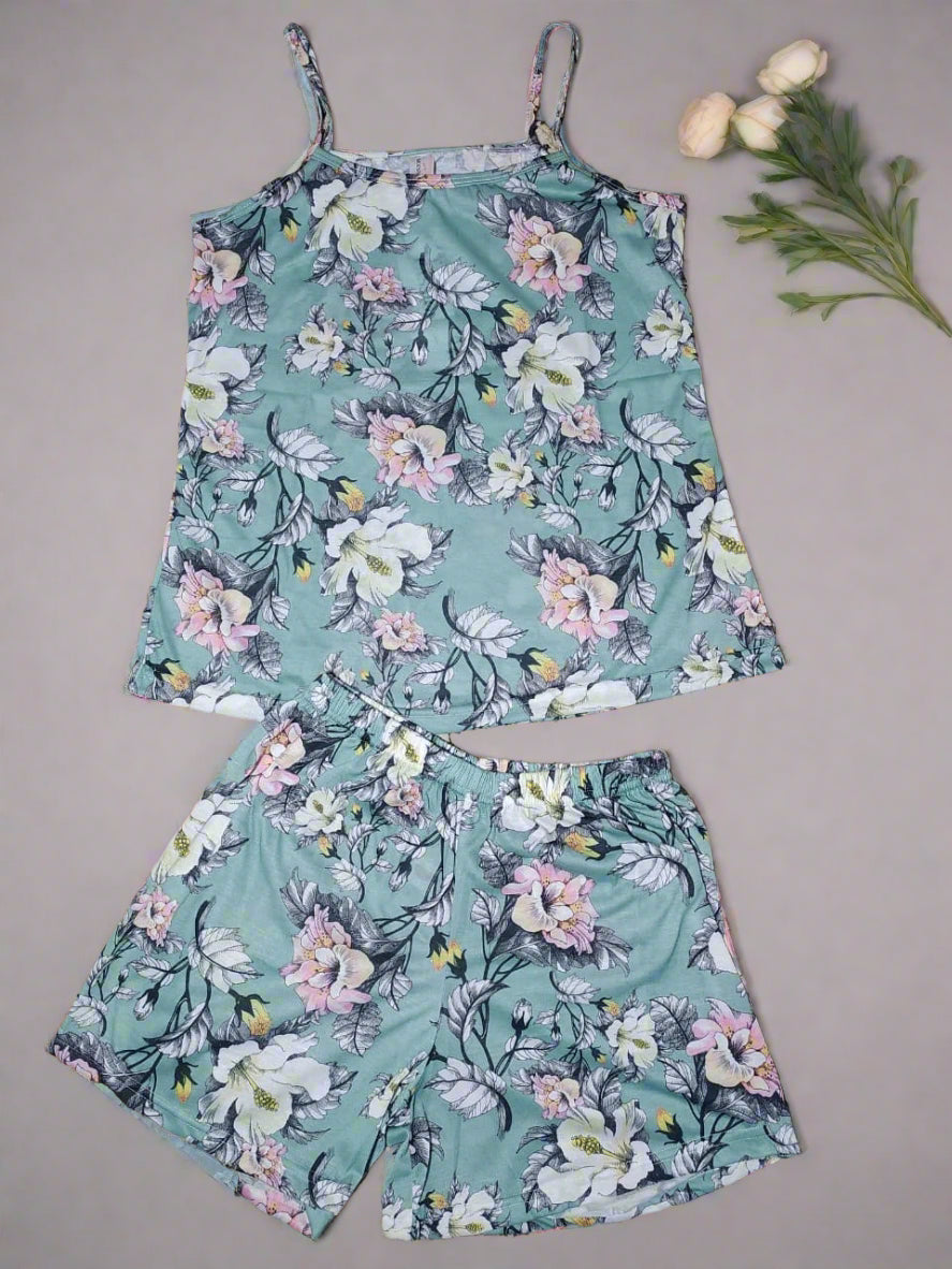 Ensemble de Pyjama Floral à Fines Brides – 100% Coton Ultra-Doux