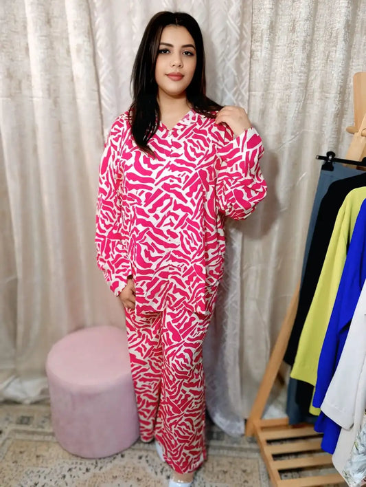 Ensemble Rose Élégant Femme - Chemise & Pantalon Large - Confort & Style