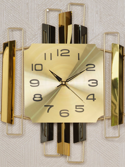Montre Murale Carrée Luxueuse en Inox – Design Or & Noir – Horloge Moderne Élégante pour Salon & Bureau