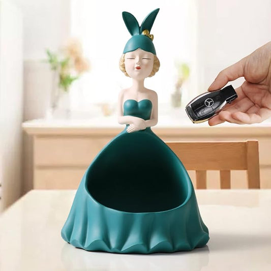 Vide-Poche Décoratif en Résine – Figurine Élégante de Femme en Robe Verte