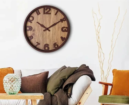 Horloge Murale Ronde en Bois Naturel - Élégance Rustique & Design Moderne - Parfait pour Salon, Bureau & Décoration Maison