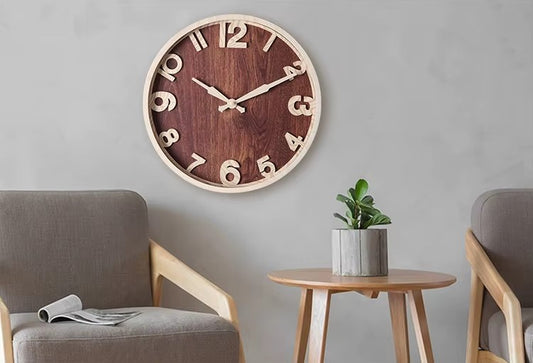 Horloge Murale Ronde en Bois Naturel - Élégance Rustique & Design Moderne - Parfait pour Salon, Bureau & Décoration Maison