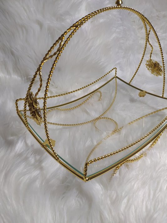Plateau Fin en Verre Doré – Élégance & Brillance pour Votre Table | Chikh Essouk