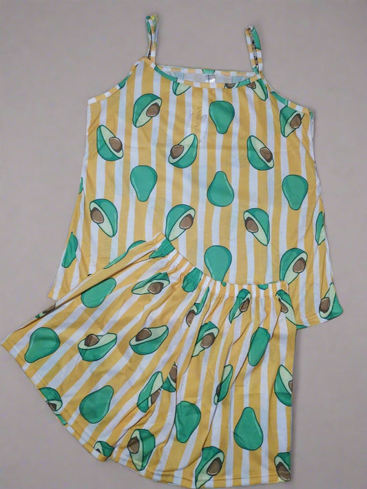 Pyjama Femme 100% Coton – Motif Avocat Fun & Rayures Vitaminées