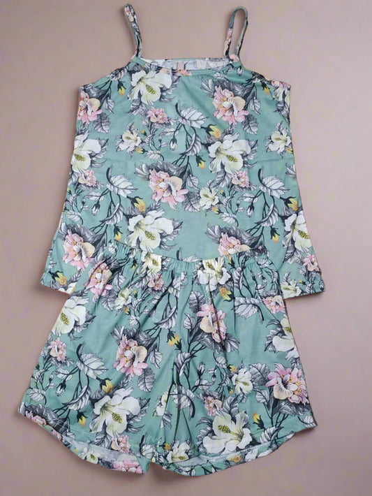 Ensemble de Pyjama Floral à Fines Brides – 100% Coton Ultra-Doux
