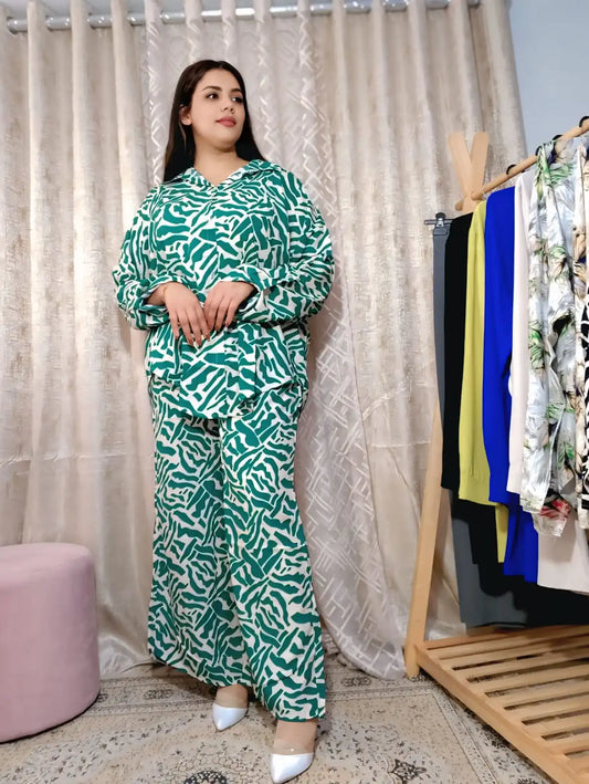 Ensemble Vert Élégant Femme - Chemise & Pantalon Large - Confort & Style