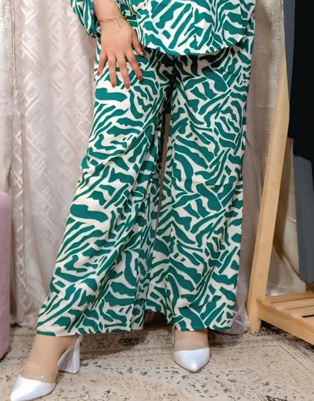 Ensemble Vert Élégant Femme - Chemise & Pantalon Large - Confort & Style